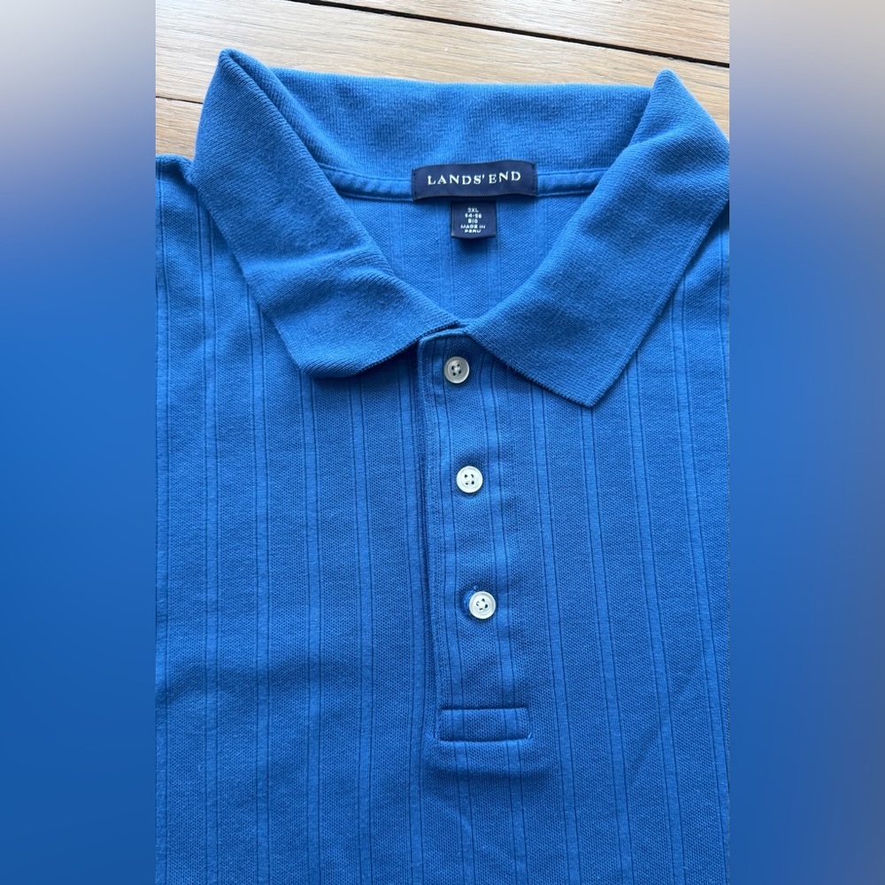 Lands' End Men's Bright Blue Pinstripe Short Sleeve Polo 3XL Corpcore